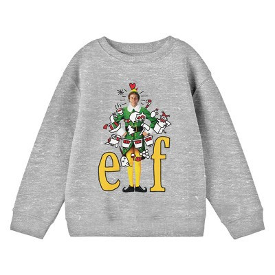 Elf Doodle on Buddy With Title Logo Youth Heather Gray Crew Neck Sweatshirt-Medium | Target