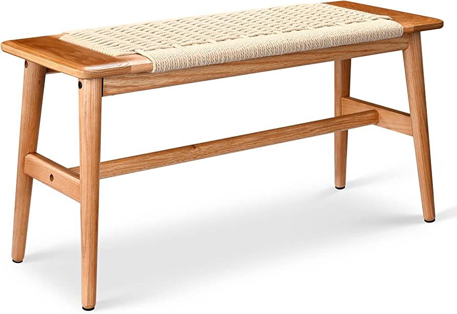 Fancyarn Woven Bench, 32" L FAS Grade Solid Oak Wood Dining Room Bench w/Rustic Design, Hand Wove... | Amazon (US)