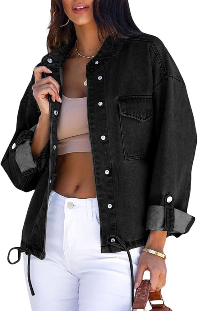 Dokotoo Jean Jacket for Women Cropped Jacket 2024 Fashion Casual Denim Jacket Long Sleeve Button ... | Amazon (US)