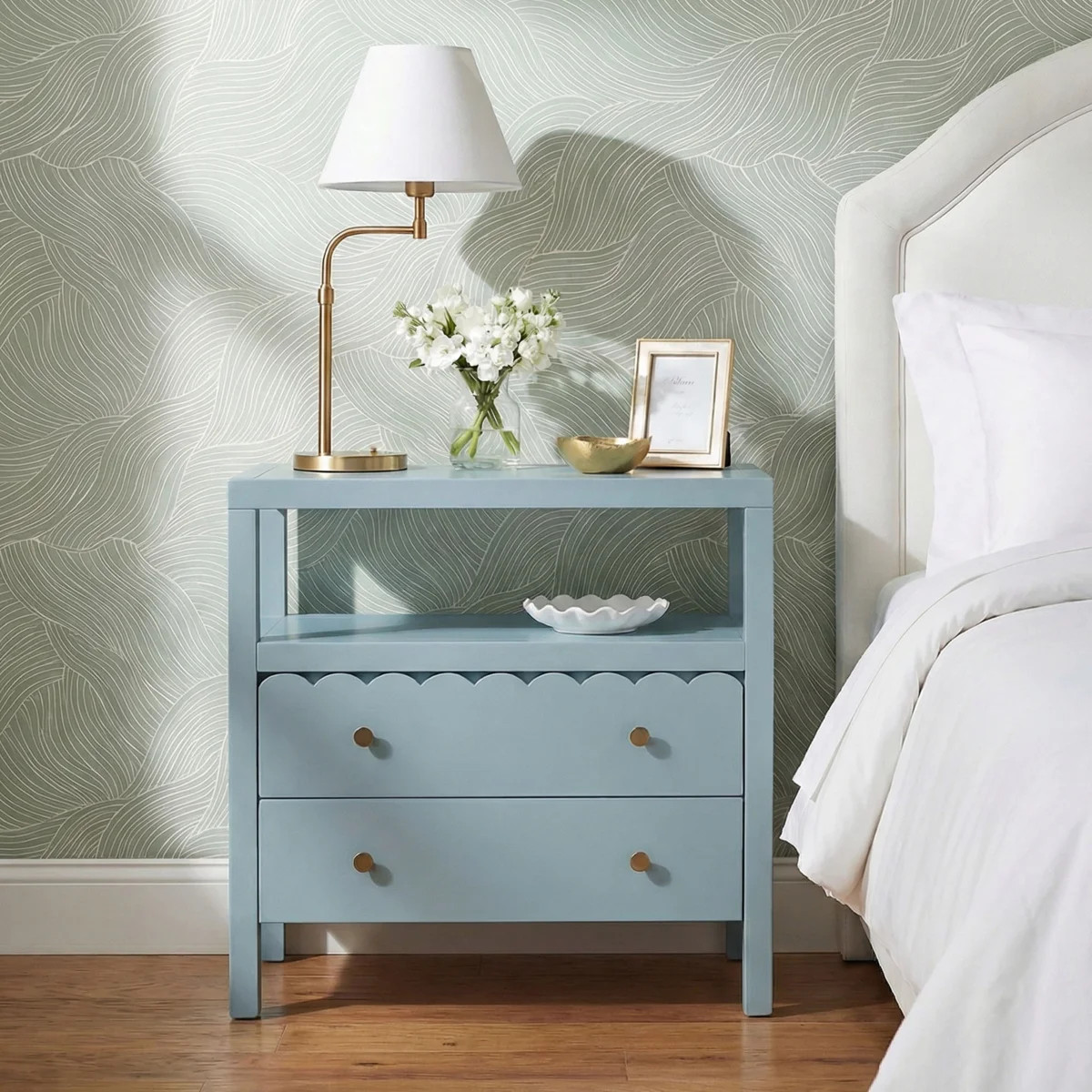 Adamstown Scallop 2 Drawer Nightstand, Slate Blue | Wayfair North America