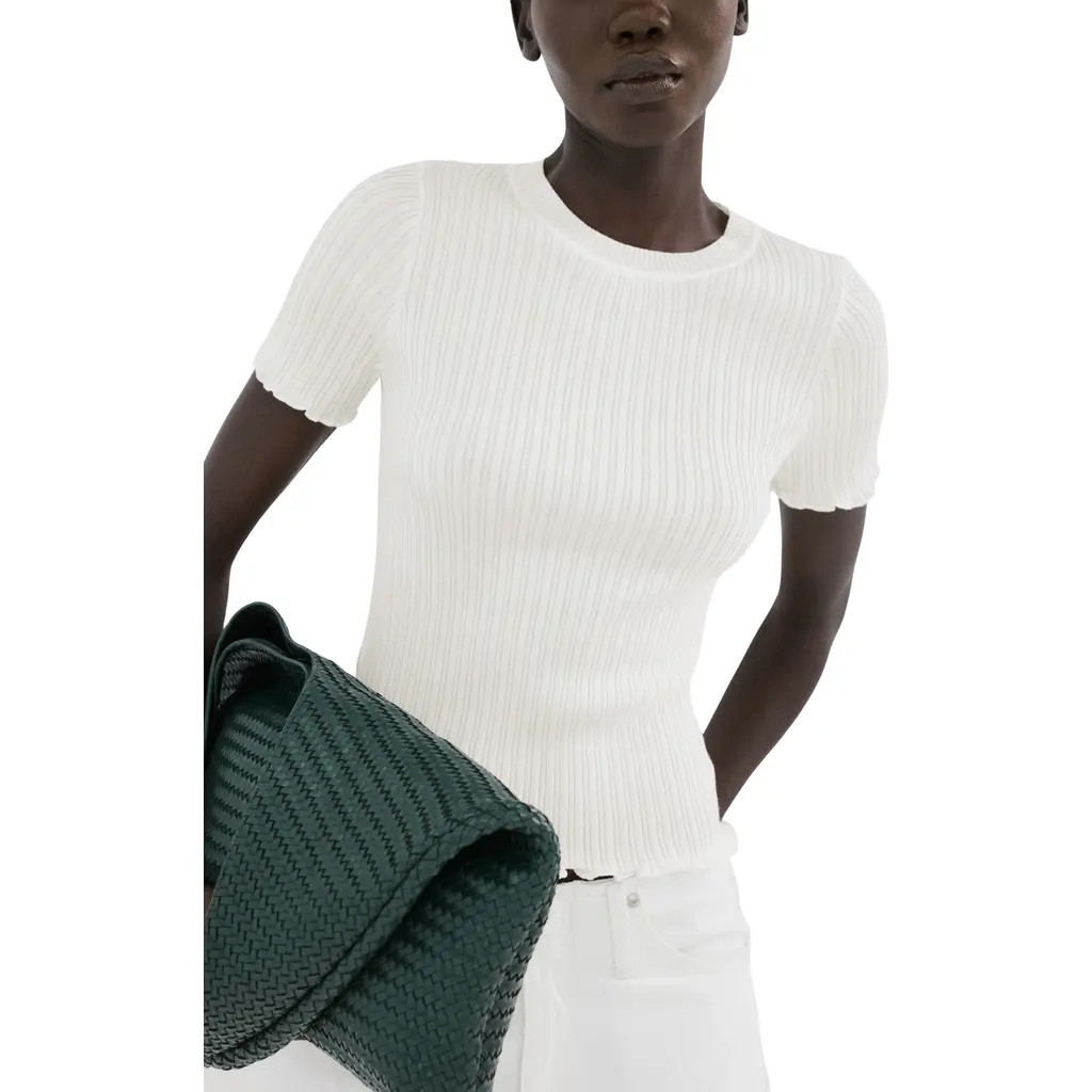 MANGO Cotton Blend Rib T-Shirt in Ecru at Nordstrom, Size X-Small | Nordstrom