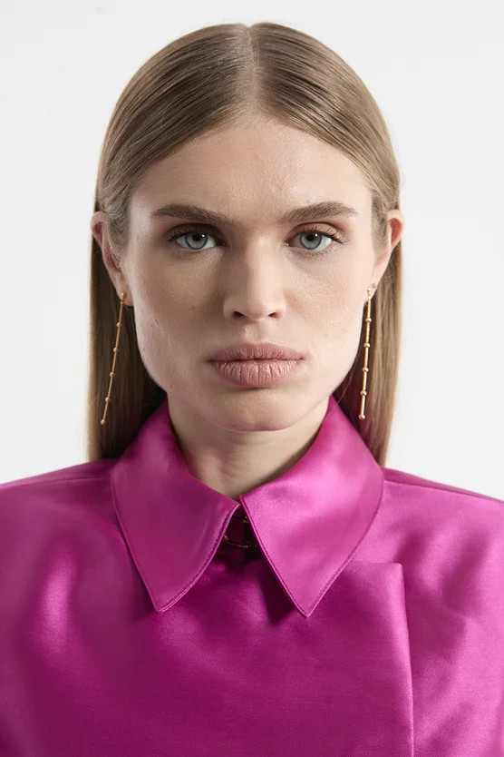 Collared Twill Cropped Woven  Jacket | Karen Millen UK + IE + DE + NL