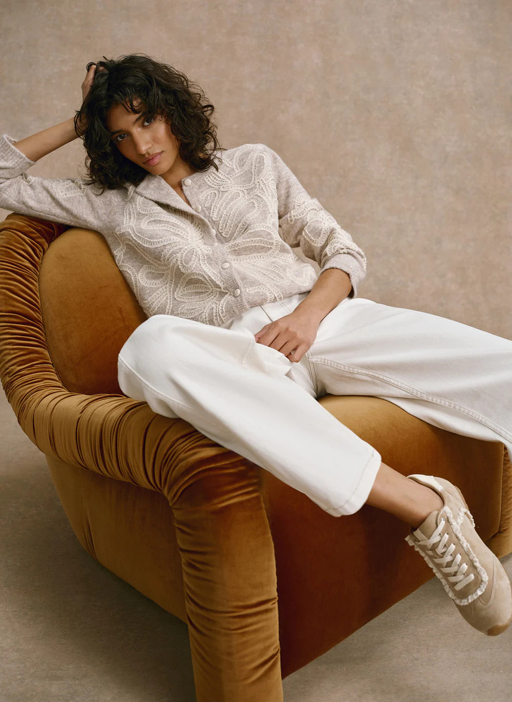 Neutral Embroidered Knit Cardigan | Mint Velvet