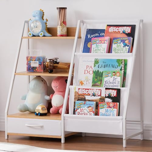Kids Bookshelf and Toy Organizer, 3 Tier Bookshelf for Kids, Montessori Bookcase Book Shelf for Kids Rooms, Bedroom, Playroom, Nursery, Toy Storage Organizer with Bookshelf (Natural) | Amazon (US)