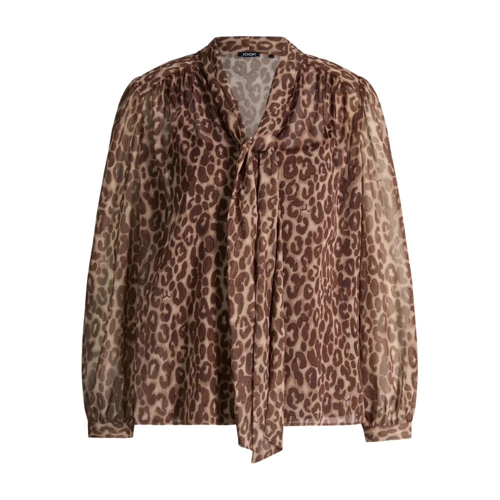 Joop! - Blūze ar leoparda rakstu un sasienamu apkakli - Femme - Blouses et Chemises - Brun - Taille: 40 FR | Miinto FR