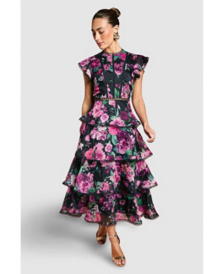 Coast Lace Trim Tiered Organza Midi Dress - Macy's | Macy's