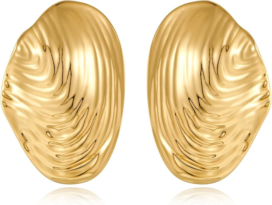 Big Gold Seashell Earrings Chunky Drop Earrings for Women Statement Summer Fashion Jewelry Gift | Amazon (US)