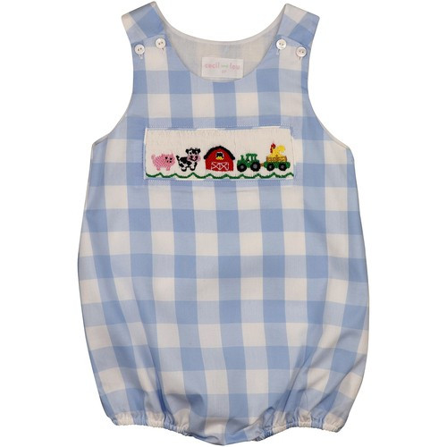 Blue Check Smocked Farm Bubble  - Shipping Early May | Cecil and Lou