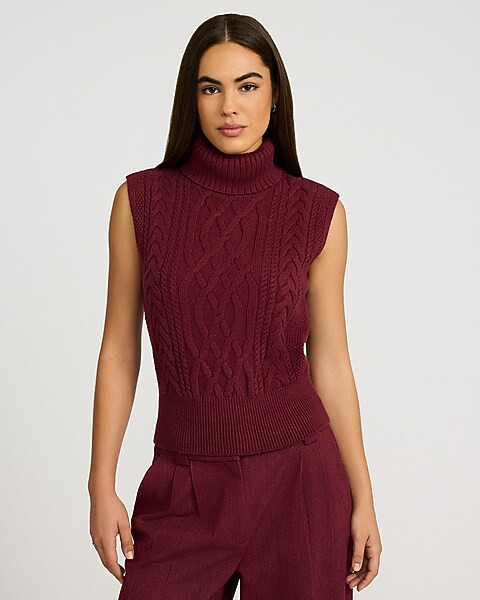 Cable Knit Turtleneck Sweater Vest | Express