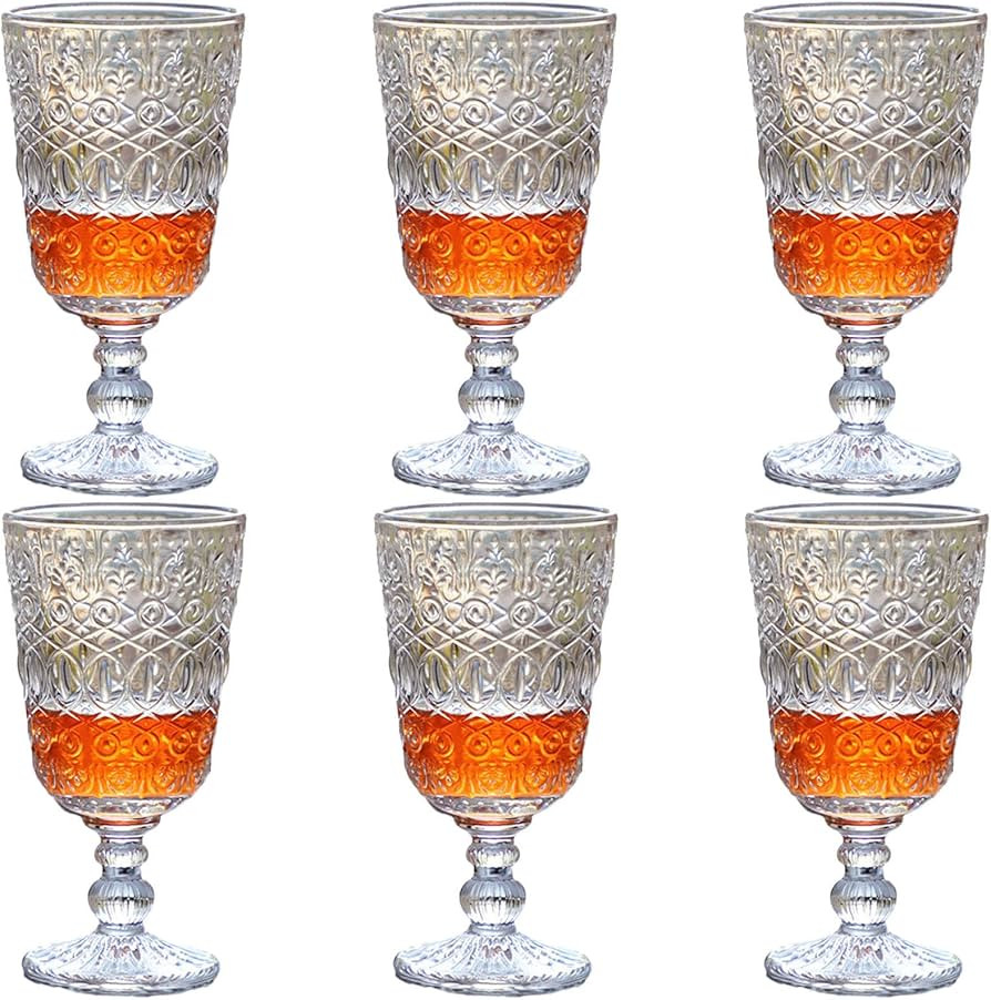 Clear Vintage Drinking Glasses set of 6 Glassware Wine Goblets 10 OZ Pretty Stemmed Cup for Weddi... | Amazon (US)