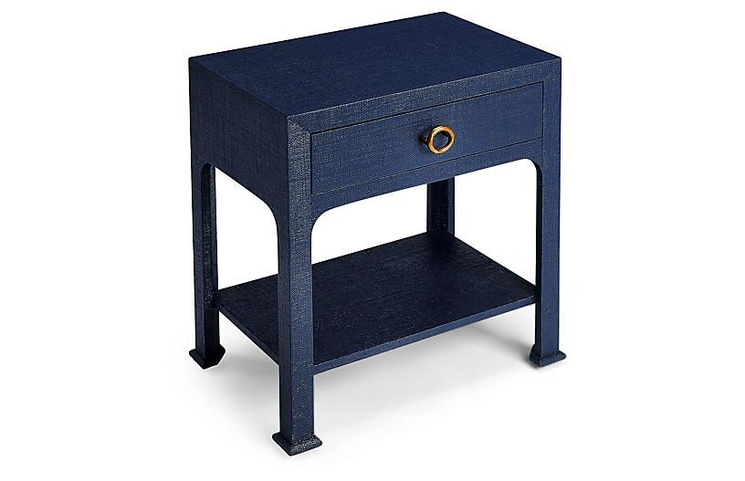 Kos 1-Drawer Raffia Nightstand, Navy | One Kings Lane