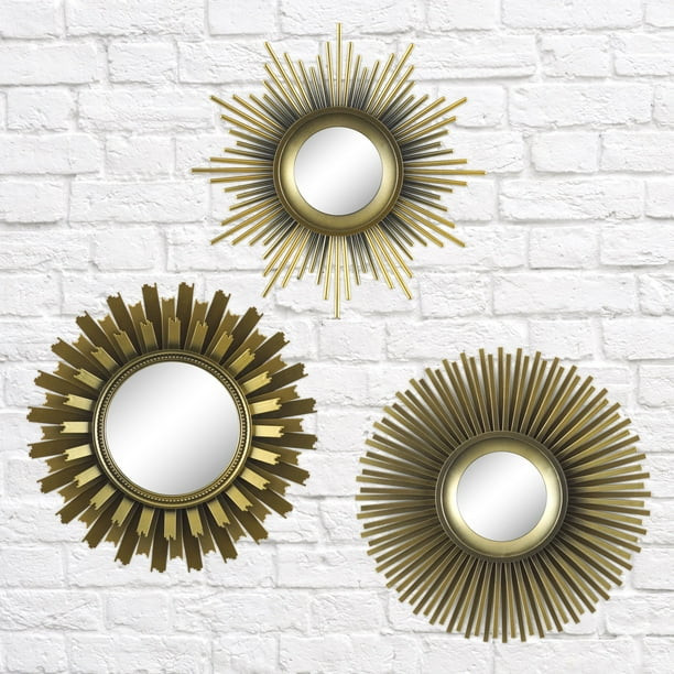 Better Homes & Gardens 3-Piece Round Sunburst Mirror Set in Gold Finish - Walmart.com | Walmart (US)