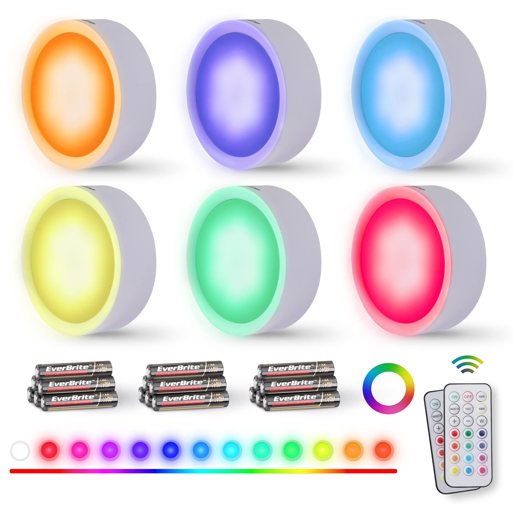 EverBrite Puck Lights with Remote, Wireless LED Puck Lights Battery Operated, 13 RGB Colors Chang... | Amazon (US)