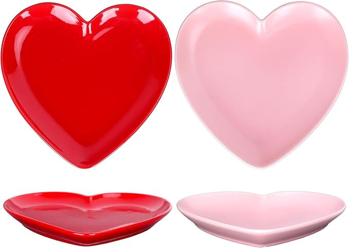 Whaline 2Pcs Heart Shaped Plate Ceramic Dessert Plate Pink Red Salad Dinner Steak Plate for Home ... | Amazon (US)