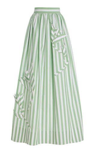 Exclusive Riviera Appliquéd Striped Cotton Midi Skirt | Moda Operandi (Global)