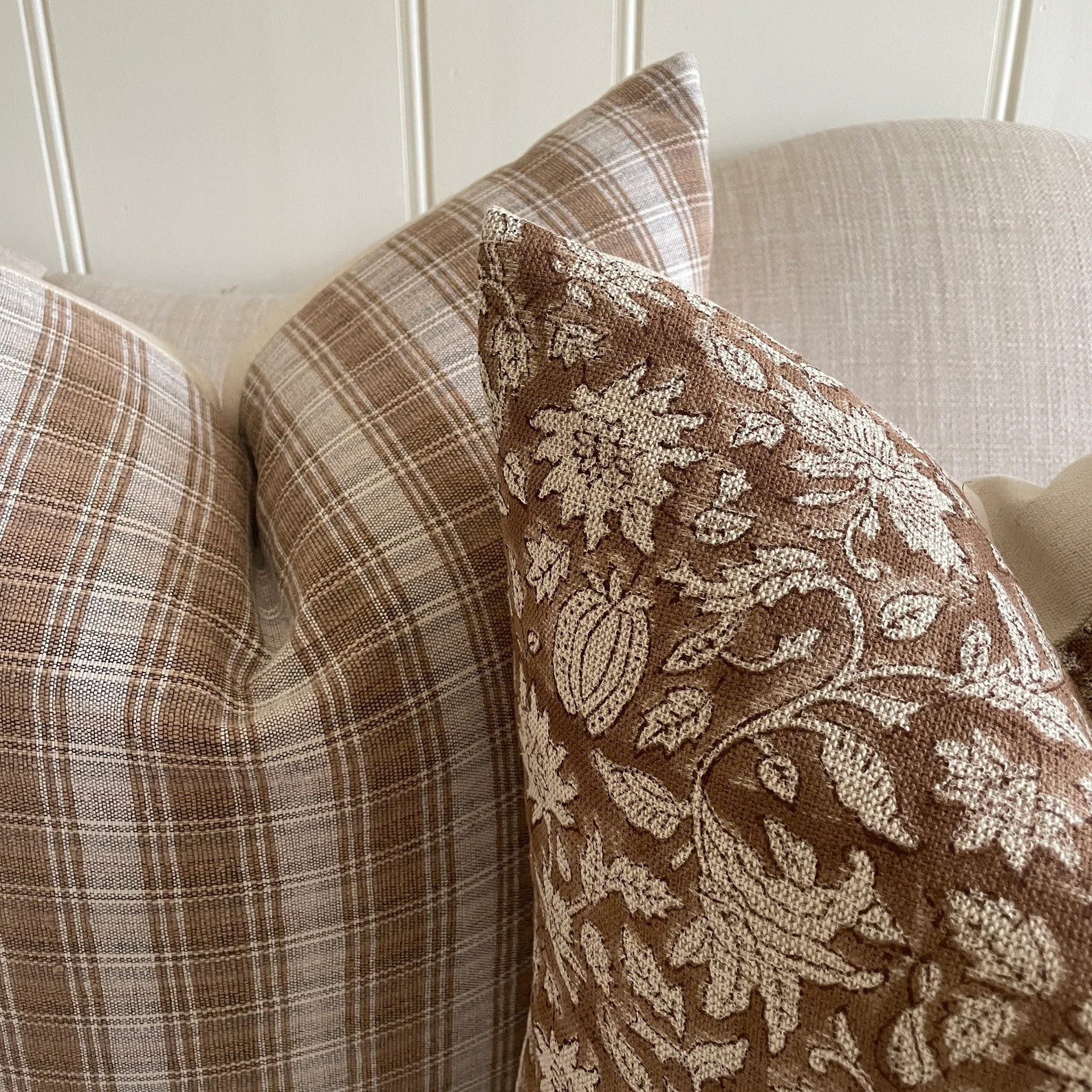 Woven Brown and Greige Plaid Pillow Cover - Etsy | Etsy (US)