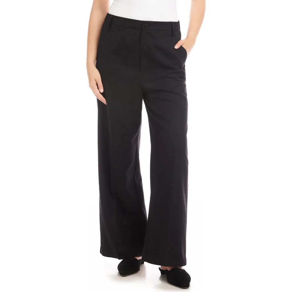 Karen Kane Embelished Wide Leg Pants in Black at Nordstrom, Size Large | Nordstrom