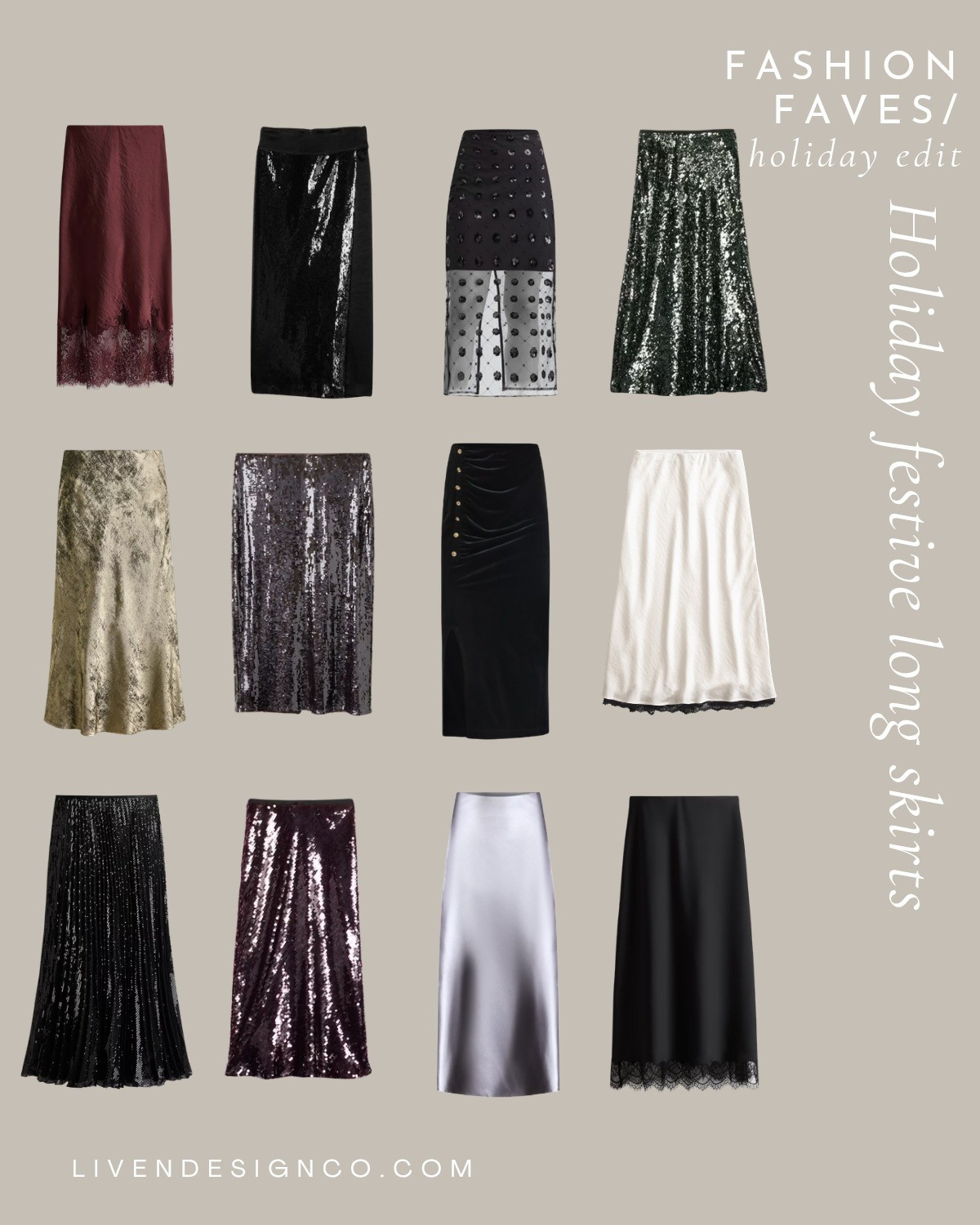Party style inspiration. Holiday party. Christmas party. Sequin skirt. Midi skirt. Maxi skirt. Lace skirt. Satin skirt. Gold skirt. Metallic skirt. Pleated skirt. Silver skirt. Beaded skirt. 

#LTKHoliday #LTKSeasonal #LTKSaleAlert