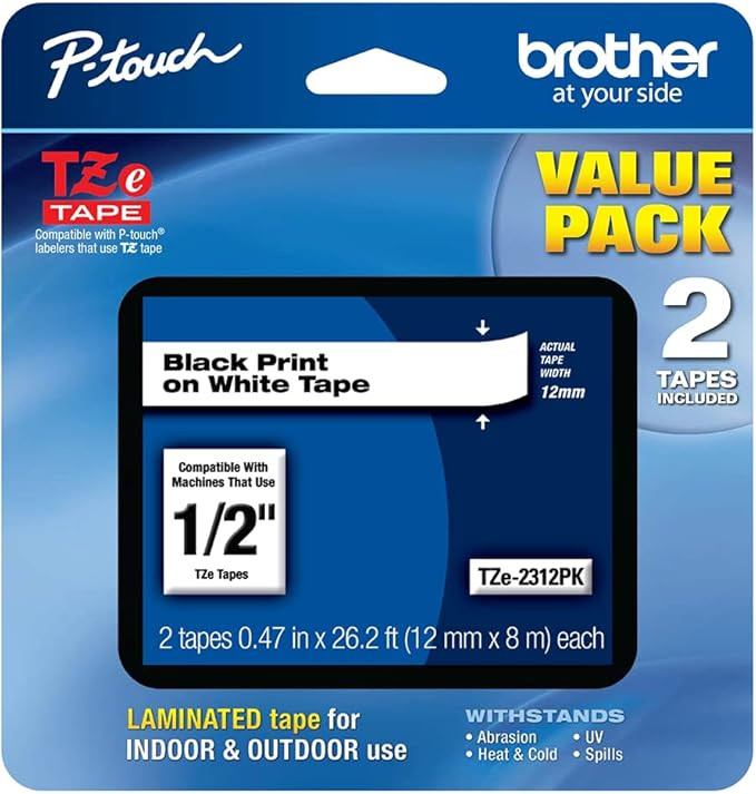 Brother Genuine P-touch, TZe-231 2 Pack Tape (TZE2312PK) ½”(0.47”) x 26.2 ft. (8m) 2-Pack La... | Amazon (US)