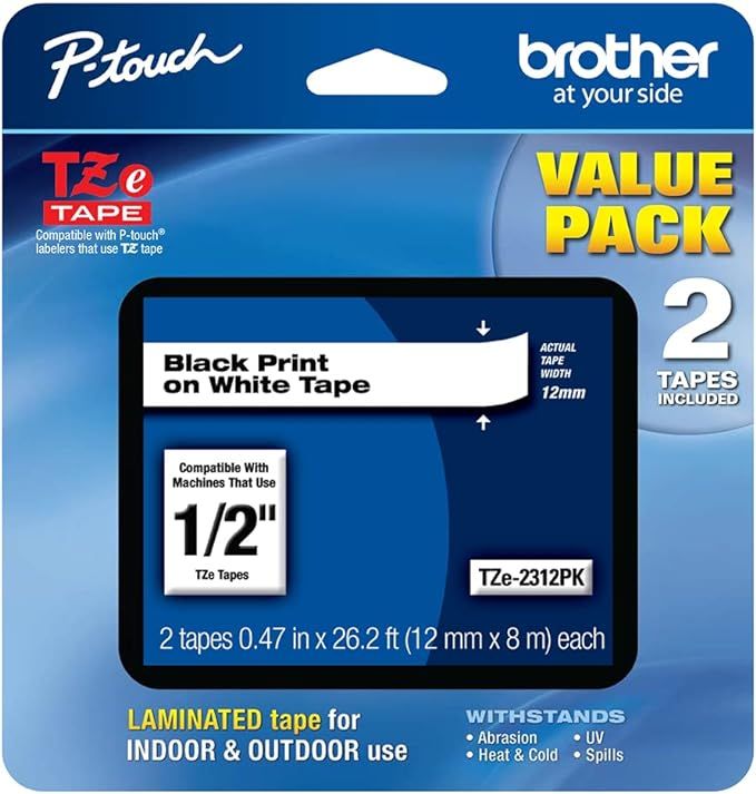 Brother Genuine P-touch, TZe-231 2 Pack Tape (TZE2312PK) ½”(0.47”) x 26.2 ft. (8m) 2-Pack La... | Amazon (US)