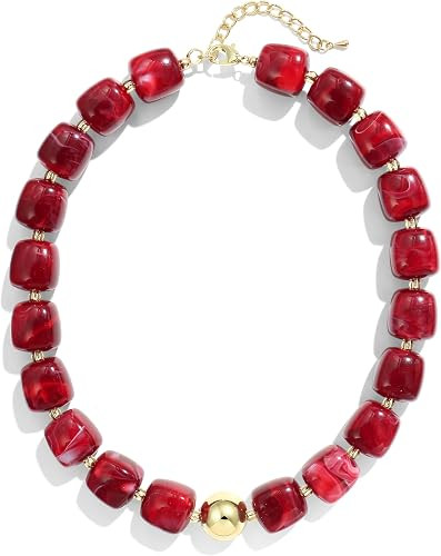 Colorful Chunky Necklaces for Women Multicolored Large Square Resin Beads Necklace Trendy Bold St... | Amazon (US)