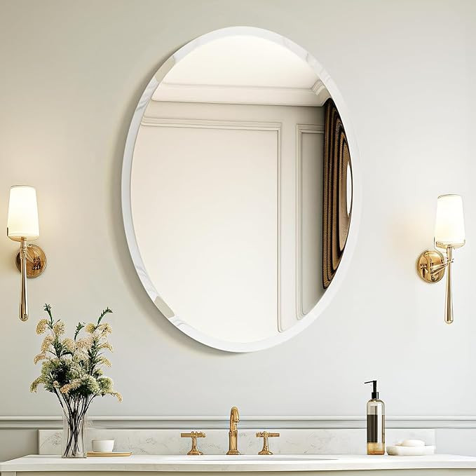 USHOWER Bathroom Mirror for Over Sink, 20x28 Inch Oval Frameless Mirror, Beveled and Polished, De... | Amazon (US)