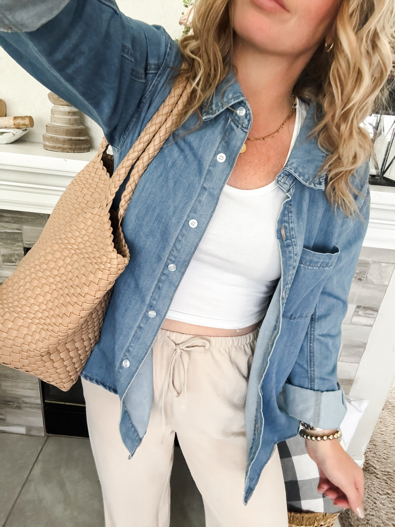 Casual weekend outfit from Amazon — white tank top, denim button down shirt, lightweight beige pants, tote bag and sandals 






Amazon outfits every outfit inspo, outfit ideas, casual outfits amazon, amazon outfits every day, spring outfits 2026, summer outfits

#LTKPetite #LTKootd #LTKSaleAlert