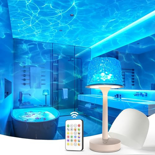 IP65 Waterproof Shower Lamp for Inside Shower, Outdoor Patio Cordless Rechargeable Table Lamp, RGB Ocean Wave Projector, Battery Operated Small Touch Lamps for Kitchen Counter Nightstand Desk Bathroom | Amazon (US)