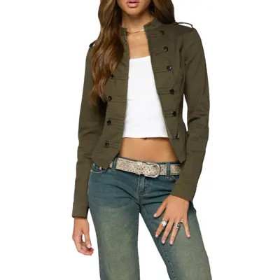 EDIKTED Aminda Napoleon Jacket in Olive at Nordstrom, Size Medium | Nordstrom