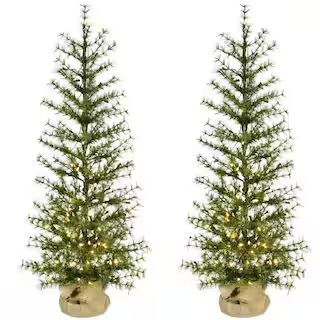 Fraser Hill Farm 4 ft. Pre-Lit Farmhouse Fir Artificial Christmas Tree with Burlap Bag and Warm W... | The Home Depot