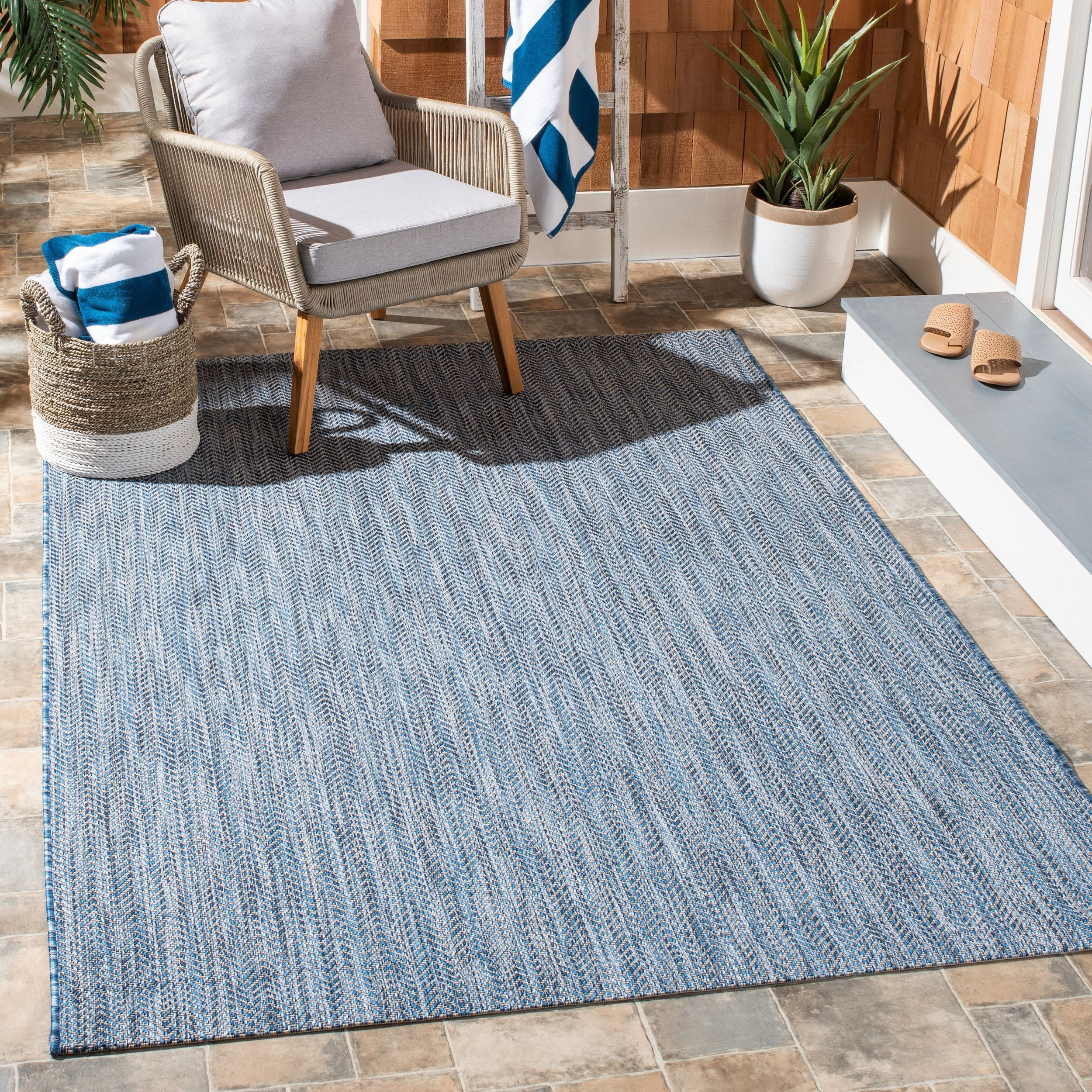 SAFAVIEH Courtyard Morven Chevron Stripes Indoor/Outdoor Area Rug, 8' x 10', Navy/Grey | Walmart (US)