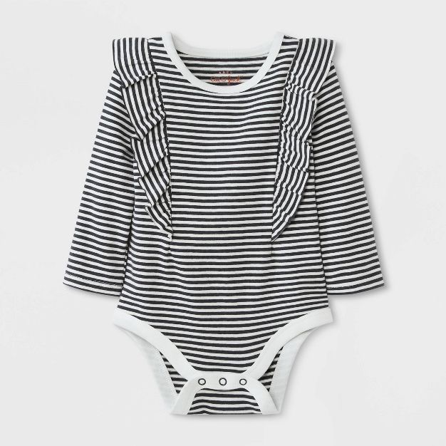 Baby Girls' Ruffle Striped Long Sleeve Bodysuit - Cat & Jack™ White/Black | Target