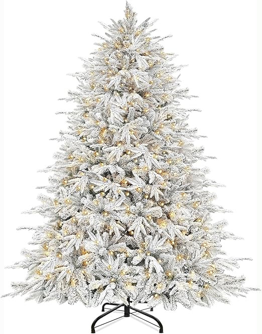 [ Very Thick & Realistic Feel ] 6.5 Ft Prelit Snow Flocked Artificial Full Christmas Tree with 40... | Amazon (US)