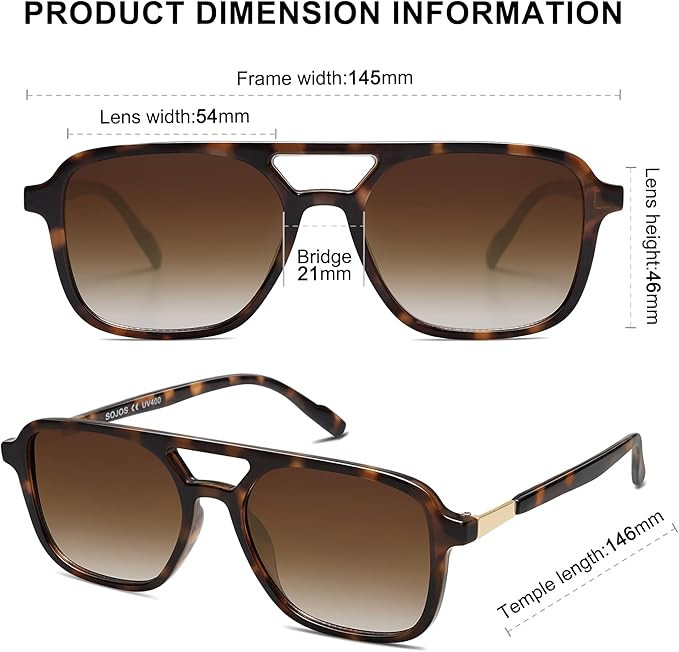 SOJOS Retro Aviator Sunglasses for Women Men,Trendy Rectangle Womens Mens Shades Sun Glasses SJ22... | Amazon (US)