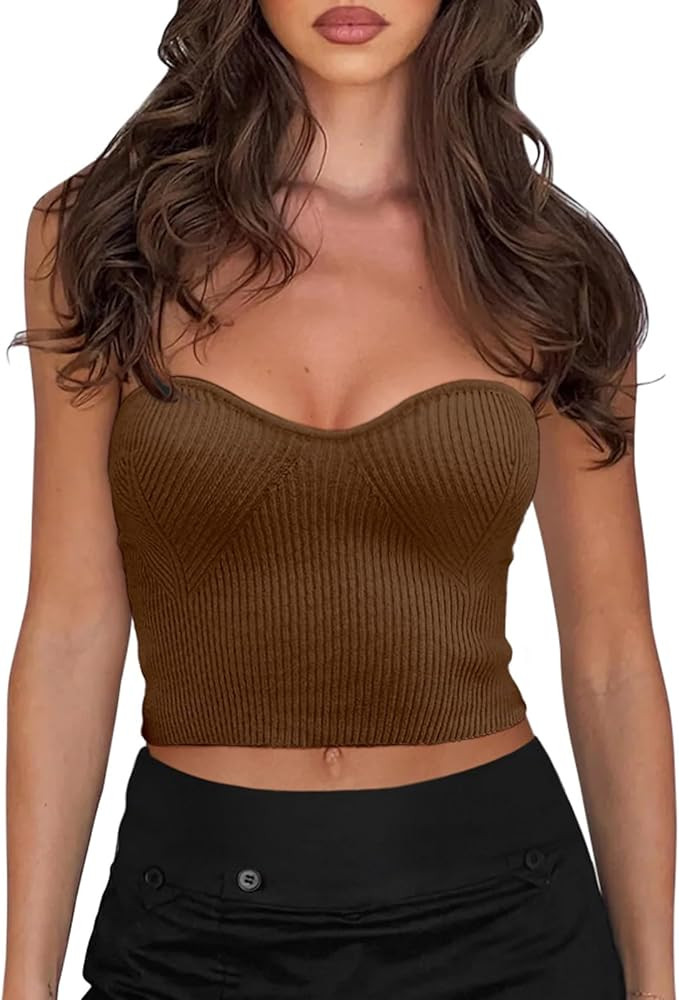 REORIA Women's Summer Sexy Sweetheart Neck Sleeveless Strapless Y2K Ribbed Crop Tank Tube Basic T... | Amazon (US)