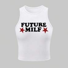 Women Star Letter Print Slim Fit Cropped Tank Top Suitable For Summer FUTURE MILF | SHEIN