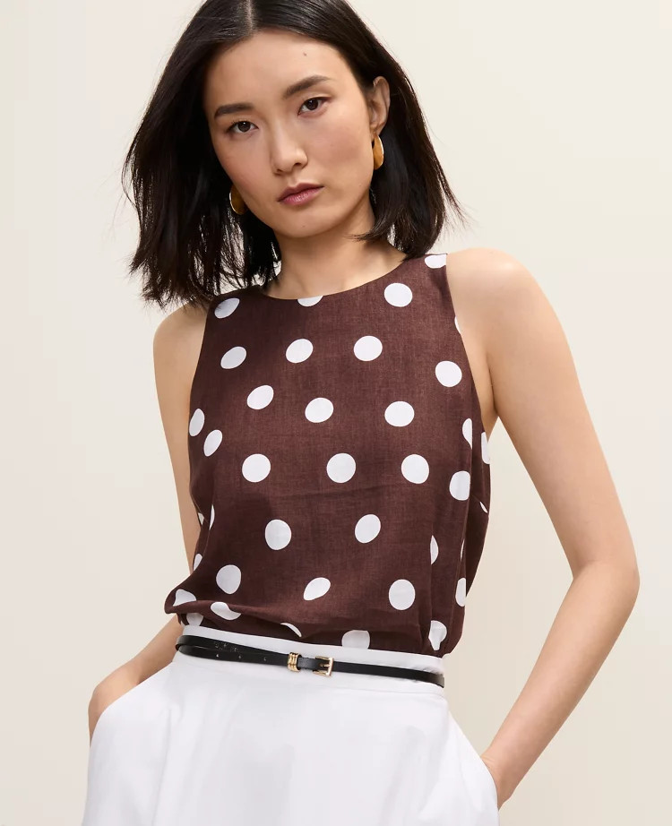 Polka Dot Halter Tank Top in Linen Blend | Ann Taylor