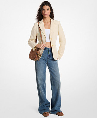 Michael Kors Women's Linen Patch Pocket Collared Blazer - Macy's | Macy's