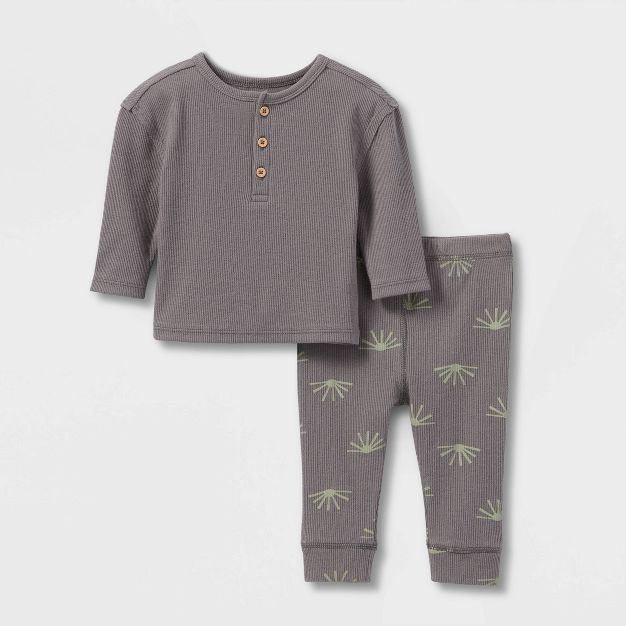 Grayson Collective Baby 2pc Ribbed Top &#38; Bottom Set - Gray 0-3M | Target