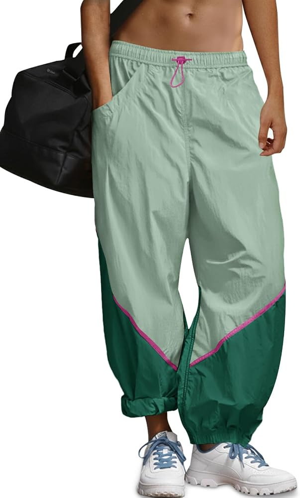 Fisoew Womens Baggy Wide Leg Pants Elastic Waist Track Pants | Amazon (US)