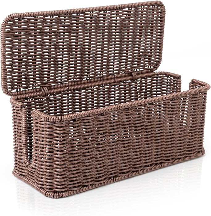 Cable Management Box, Handmade Rattan Cable Organizer with 2 Open Slots, Cord Hider for Power Str... | Amazon (US)