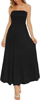 Womens Summer Casual Strapless Beach Sundress Off Shoulder Boho Party Floral Long Maxi Dresses | Amazon (US)