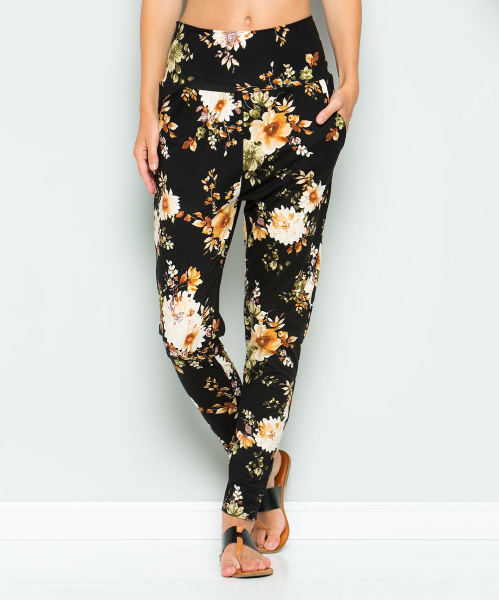 Acting Pro Women's Casual Pants Black - Black & Peach Floral Joggers - Women | Zulily