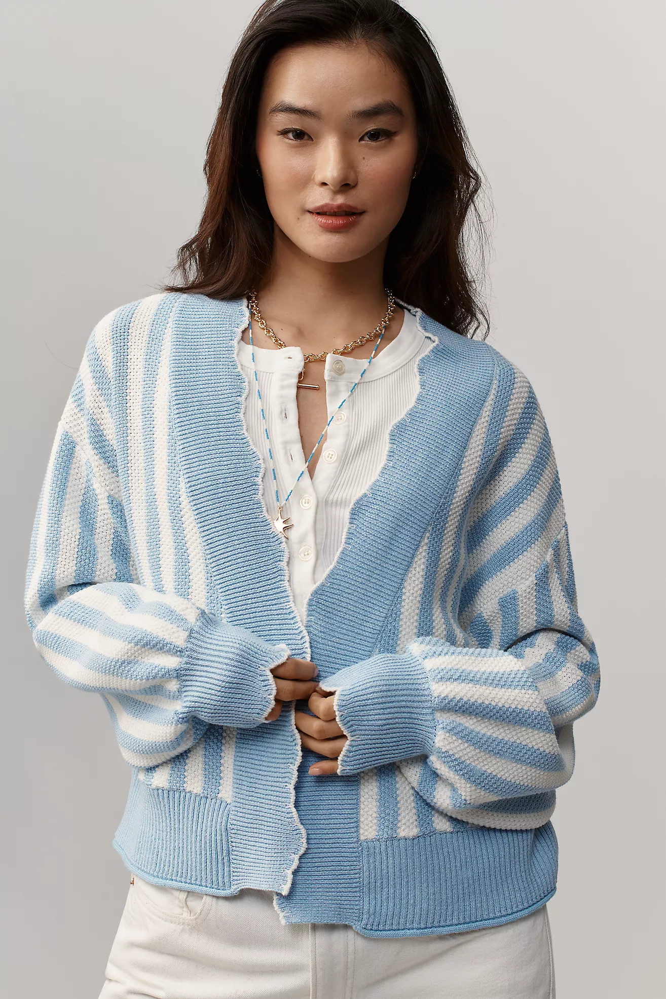 By Anthropologie Waffle-Knit Scalloped Cardigan Sweater | Anthropologie (US)