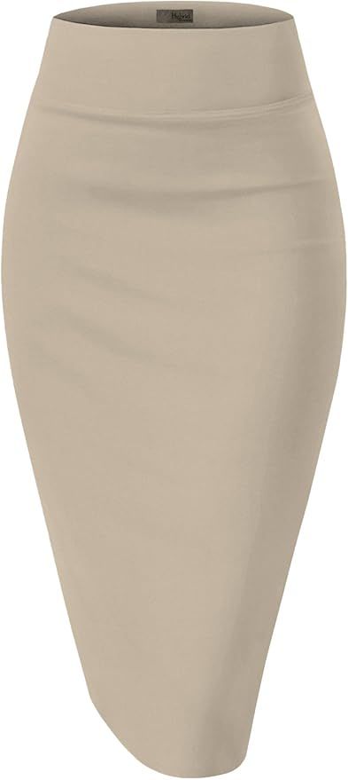 H&C Women Premium Nylon Ponte Stretch Office Pencil Skirt Made Below Knee Made in The USA | Amazon (US)