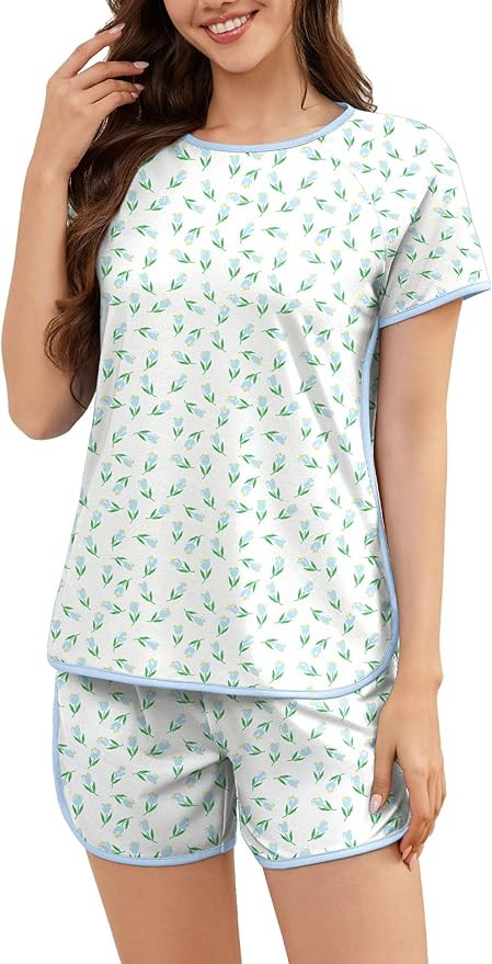 Wmens Pajama Sets Print 2 Piece Lounge Set Pjs Comfy Short Sleeve Top and Shorts with Pockets Lou... | Amazon (US)
