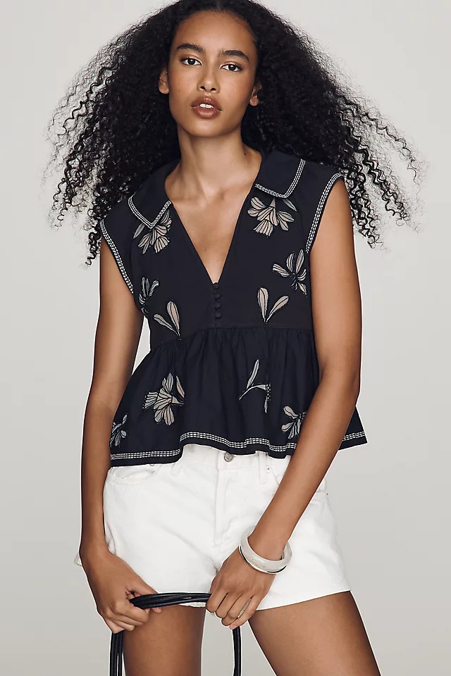 Cotton Cutwork Babydoll Top | Anthropologie (US)