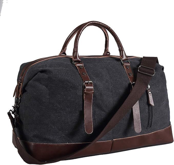 Ulgoo Travel Duffel Bag Canvas Bag PU Leather Weekend Bag Overnight | Amazon (US)