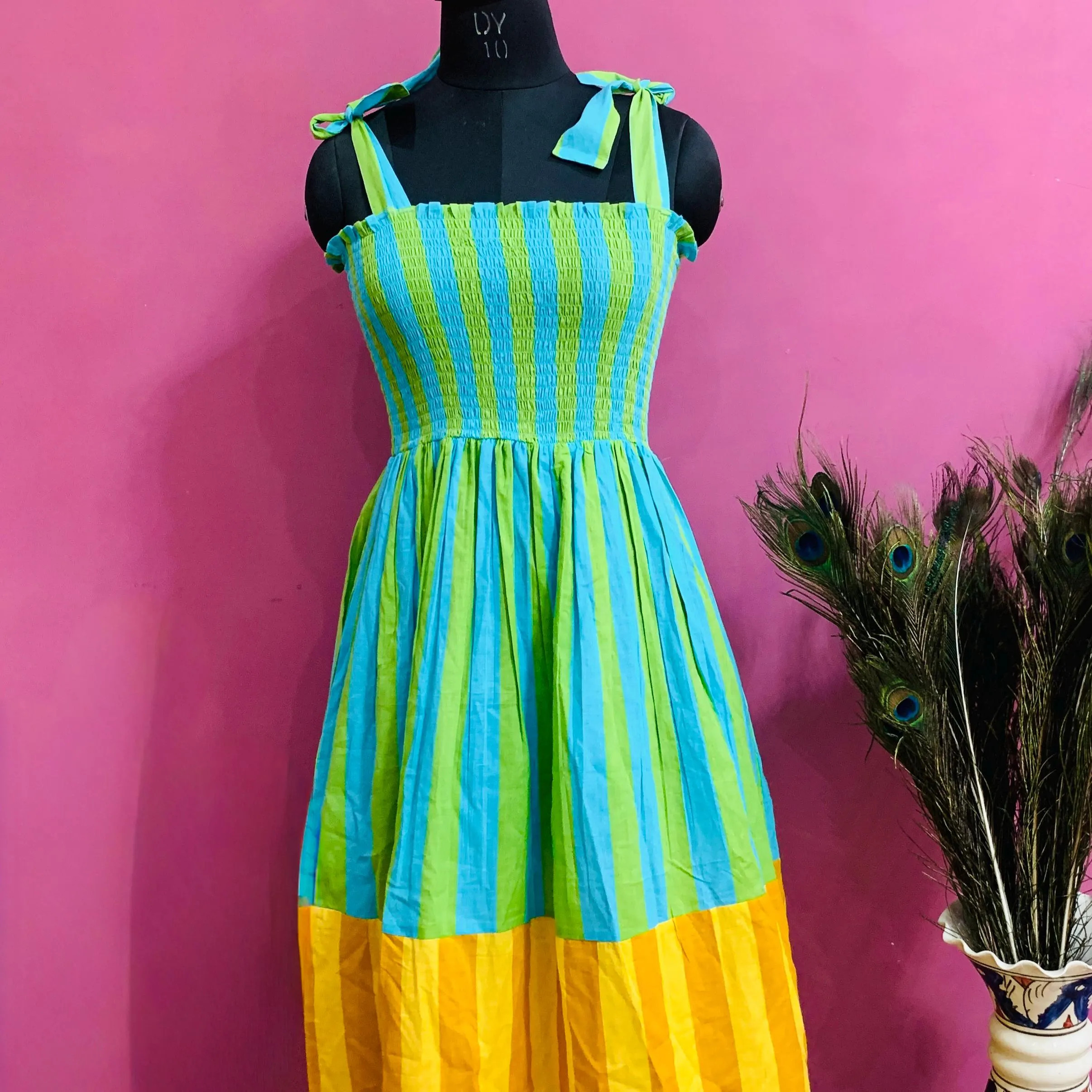 Handmade Colorful Cotton Sundress | Striped Boho Summer Dress | Smocked Bodice | Tie Straps | Beachwear | Etsy (Global)