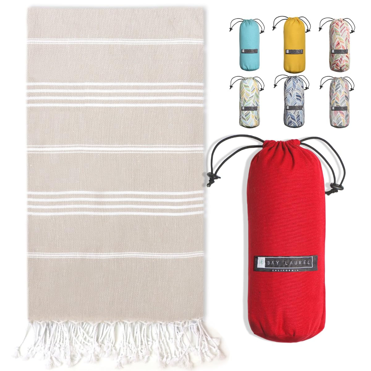 BAY LAUREL Turkish Beach Towel with Travel Bag 39 x 71 Quick Dry Sand Free Lightweight Large Over... | Amazon (US)